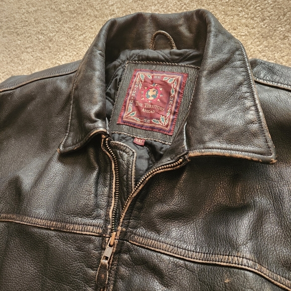 The Territory Ahead Vintage Men's Heavy Black Leather Bomber Jacket - Size XXL - Picture 2 of 14